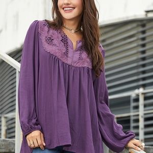 Eggplant Lace-Yoke Tunic - Women.